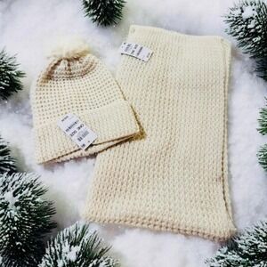 Style & Co 2 pc Shimmer Knit Pom Hat & Scarf Set Ivory $45